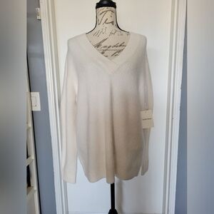 NWT Nordstrom Alpaca and Wool‎ Blend Elegant Cozy Cream V-Neck Sweater XL
